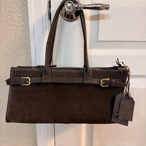 NWT Brown Genuine Suede Leather Shoulder Bag.